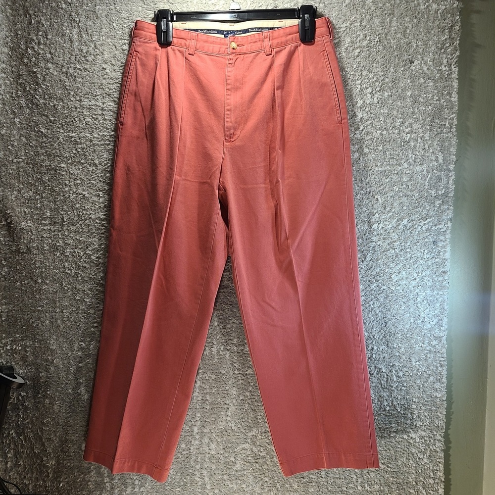 Vintage Polo Ralph Lauren Pants Mens 34 (33X27) Salmon Chino Pleated Preppy